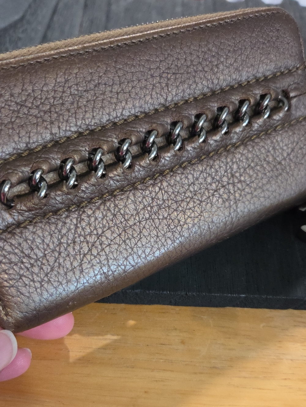 CHANEL Metallic Brown Leather Zip Wallet & Card Holder with CC Charm - Picture 11 of 13
